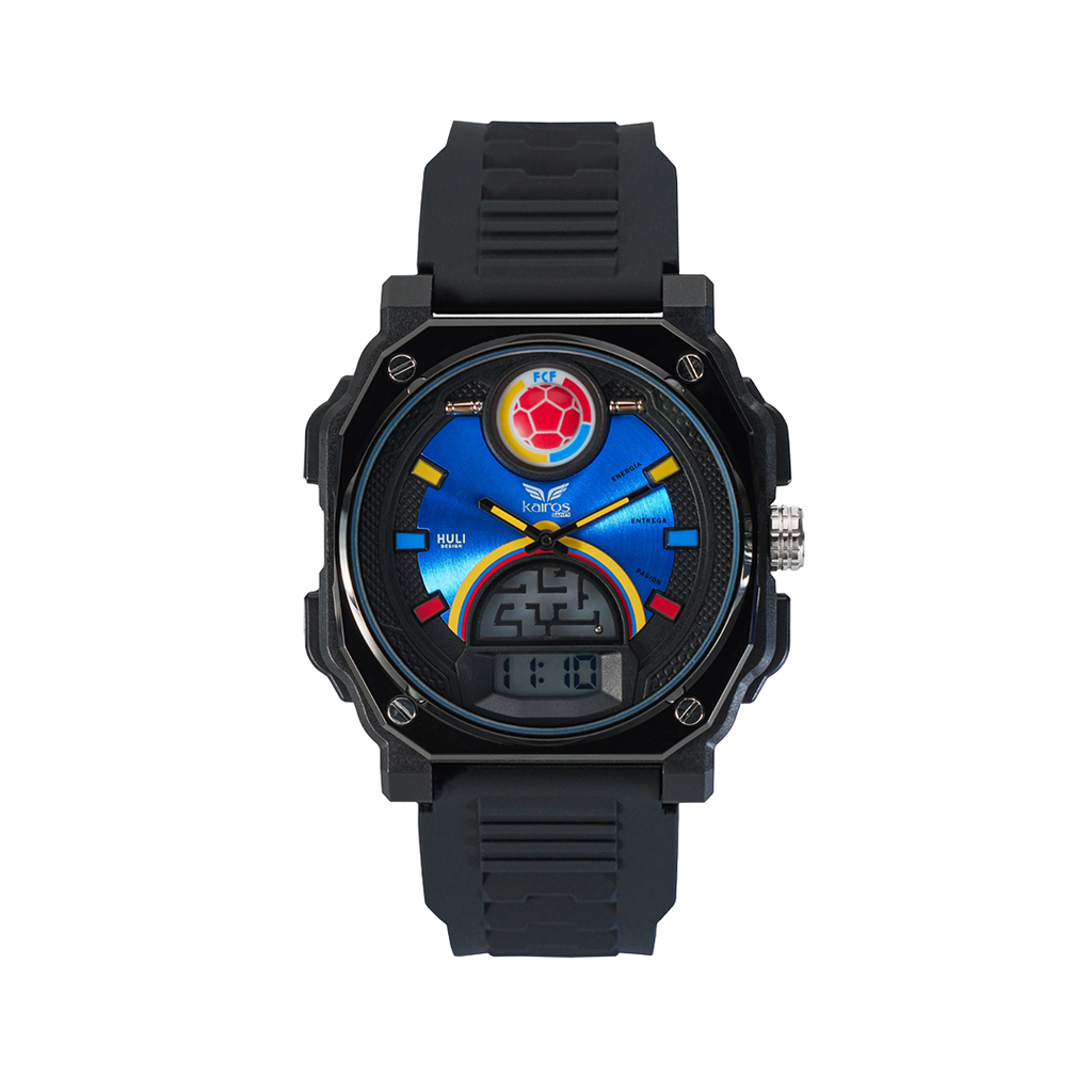 Reloj Hombre Selección Colombia (Marco Negro-Tablero Azul)