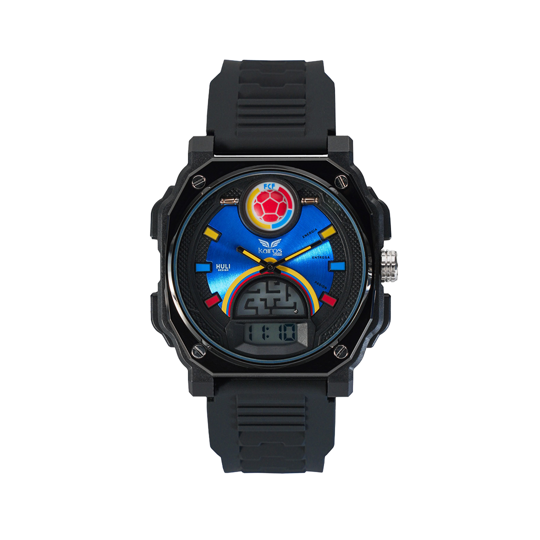 Reloj Hombre Selección Colombia (Marco Negro-Tablero Azul)