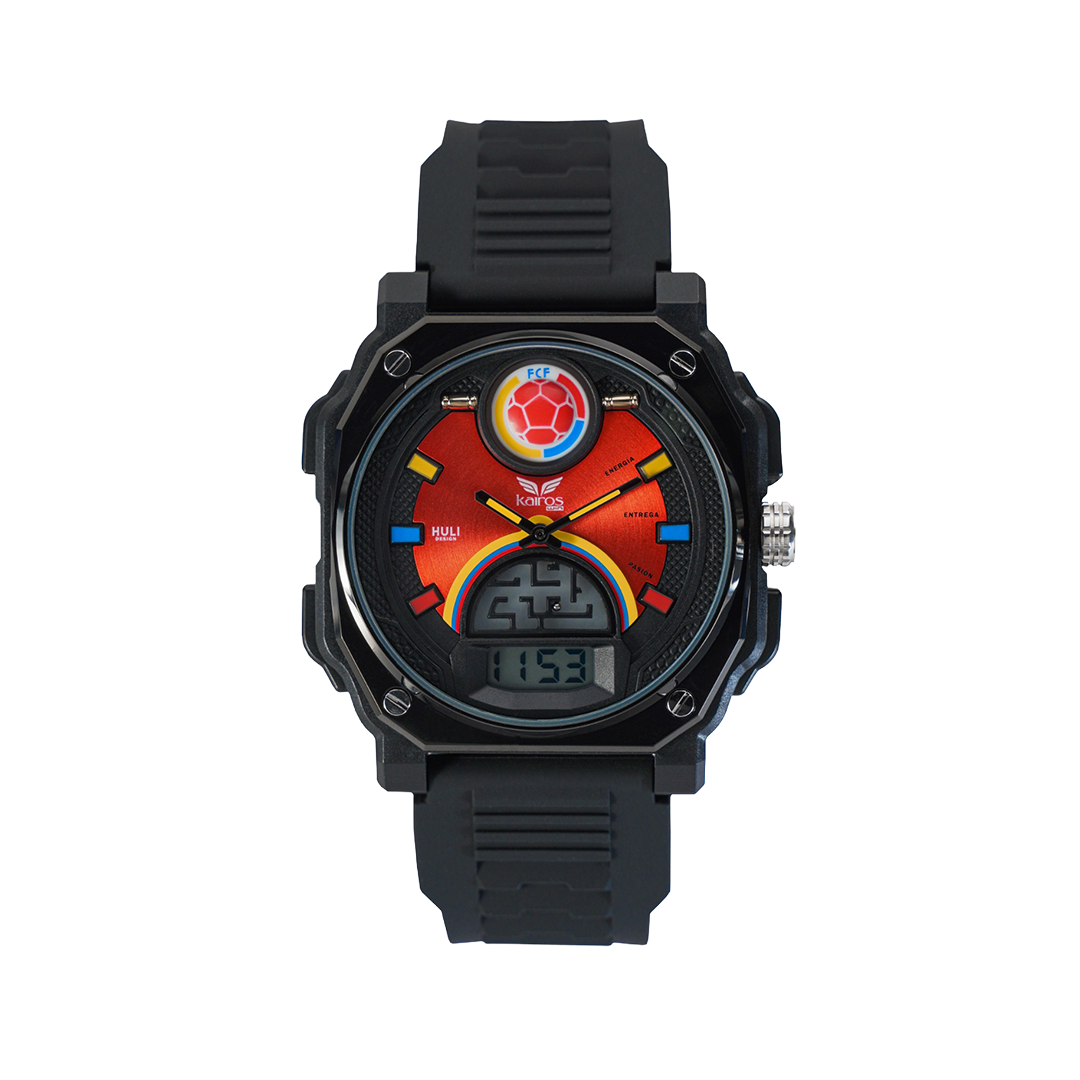Reloj Hombre Selección Colombia (Marco Negro-Tablero Rojo)
