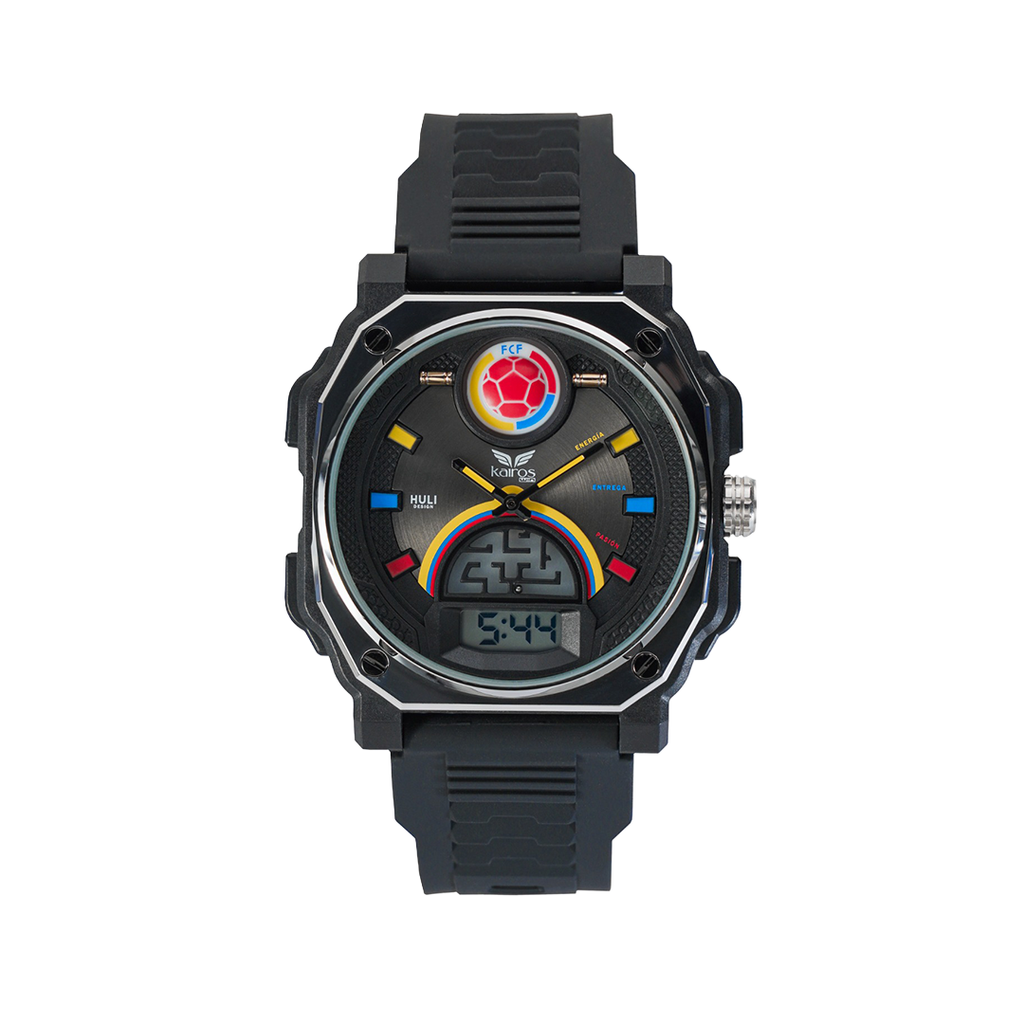 Reloj Hombre Selección Colombia (Marco Plateado-Tablero Negro)