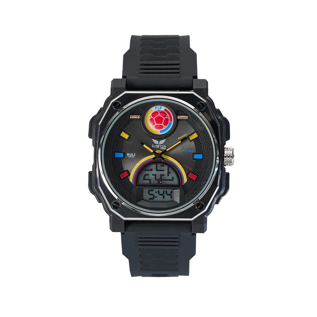 Reloj Hombre Selección Colombia (Marco Plateado-Tablero Negro)